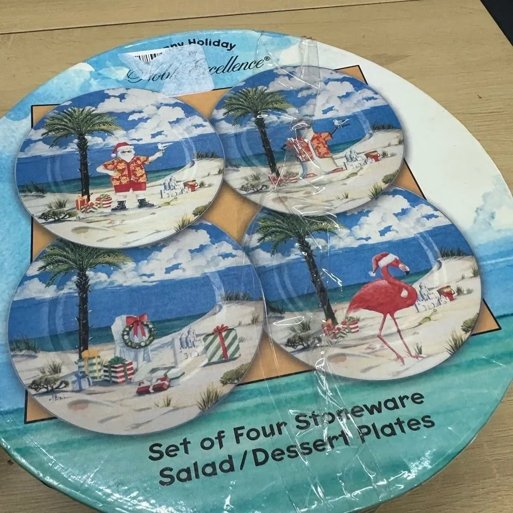 Sunny Holiday by Noble Excellence Set of 4 Stoneware salad/dessert plates EUC